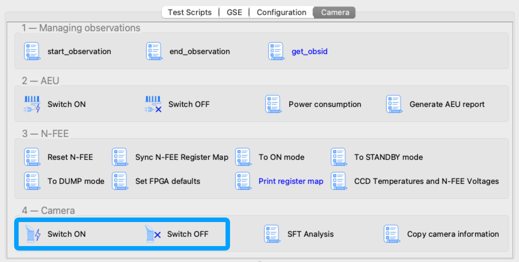 task gui camera switch on off